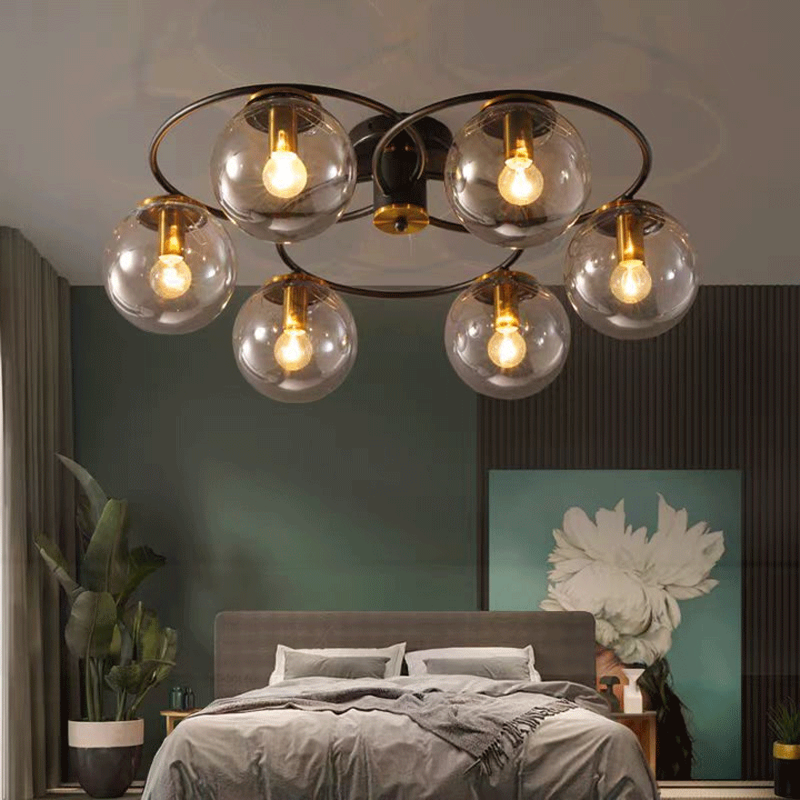 Modern Metal And Glass Bubble Living Room Chandelie Pendant Light, Amber/Smoky gray