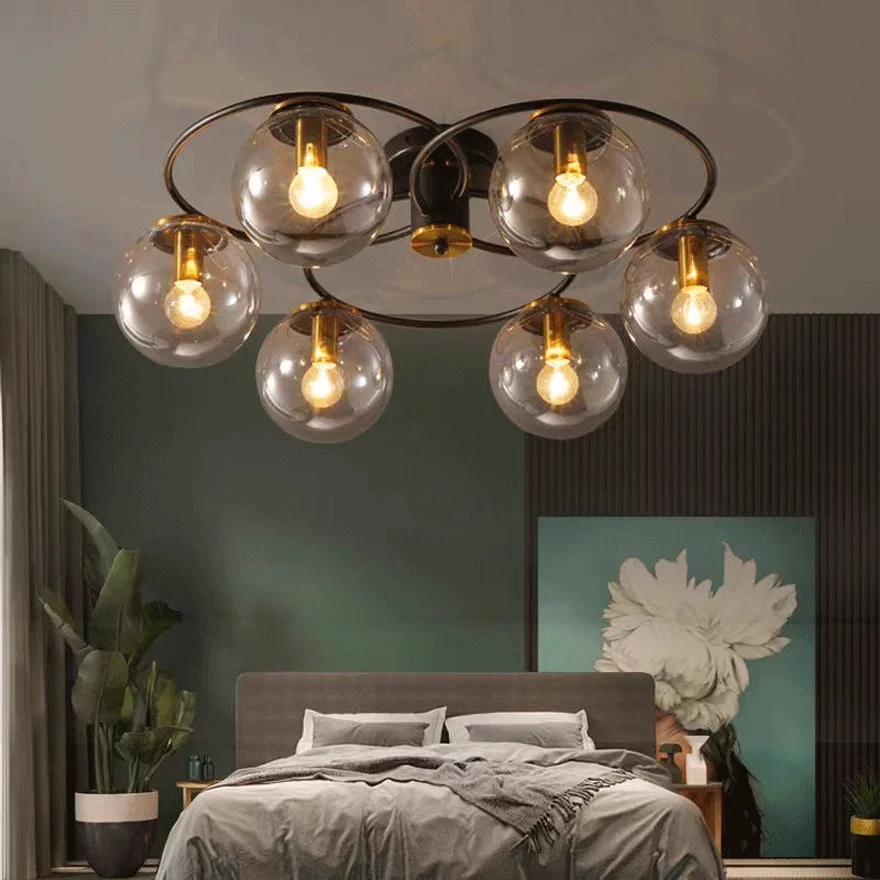 Modern Metal And Glass Bubble Living Room Chandelie Pendant Light, Amber/Smoky gray