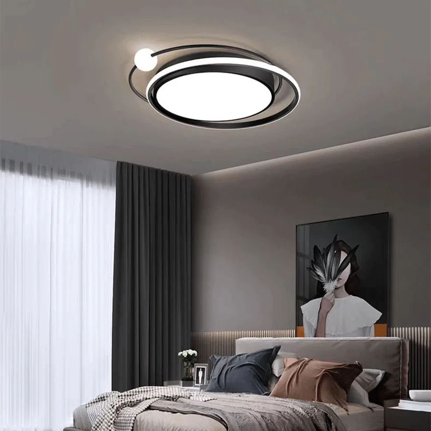 Designer Metal Planet Living Room Ceiling Light, Black/Gold