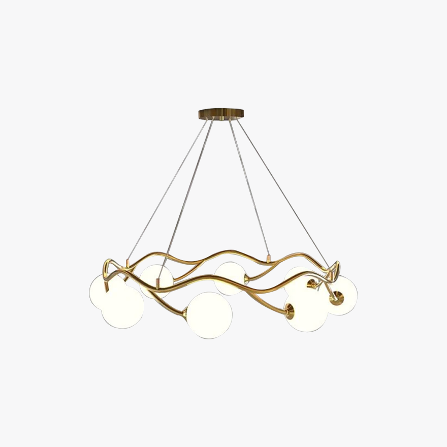 Nordic Metal And Glass Round Wave Living Room Chandelier Pendant Light, Gold