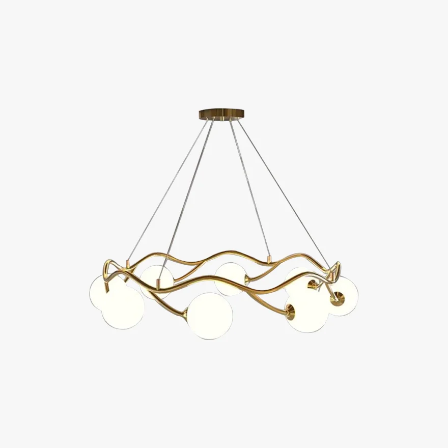 Nordic Metal And Glass Round Wave Living Room Chandelier Pendant Light, Gold