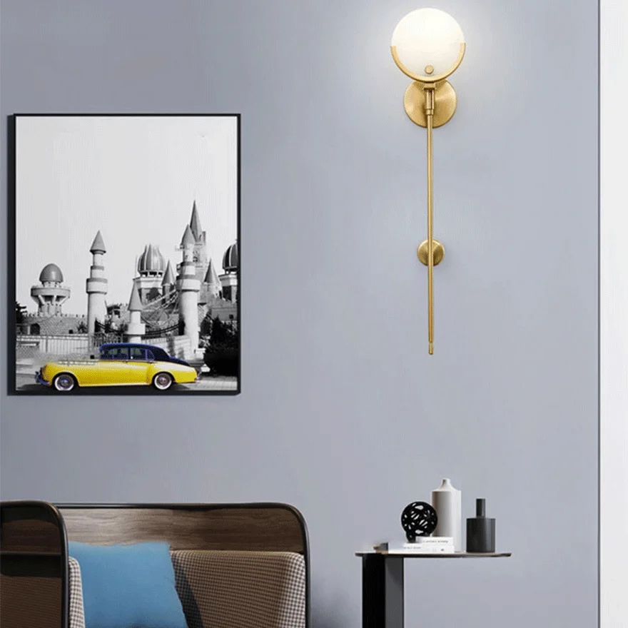 Modern Metal Long Pole Living Room Wall Lamp, Gold