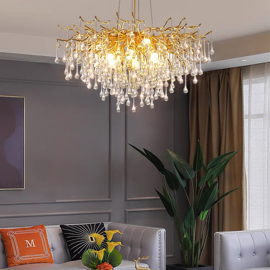 Art Deco Metal Tassel Living Room Pendant Light, Gold