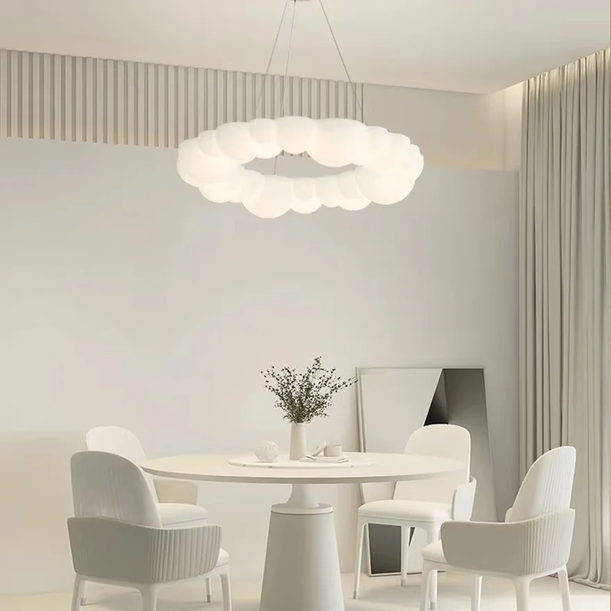 Decorative Metal And Acrylic Cloud Living Room Pendant & Ceiling Light With Dimmer, White