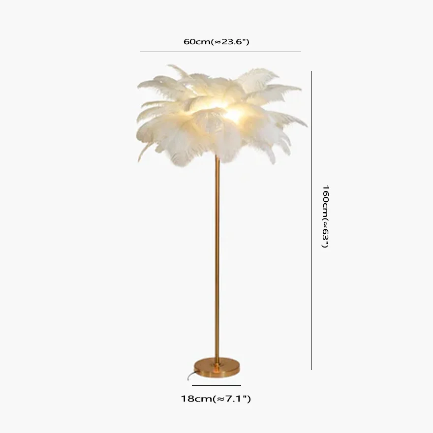 Art Deco Metal And Feather Cluster Bedside Floor Lamp, Khaki/Pink/White