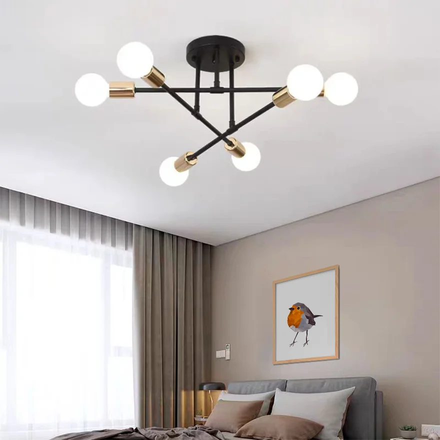 Modern Metal Geometric Bedroom Ceiling Light, Black/Gold