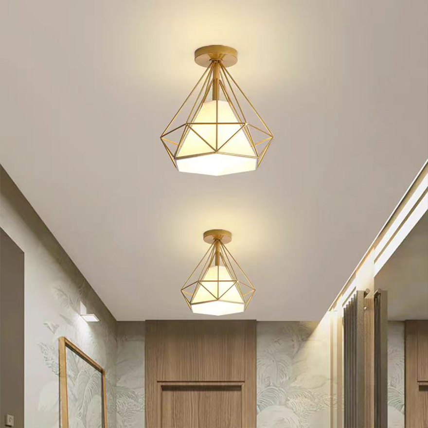 Modern Metal Geometric Hallway Celing Light, Black/Gold, Trichromatic Light