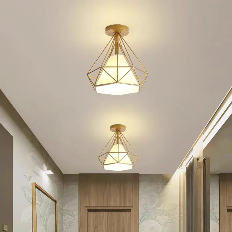 Modern Metal Geometric Hallway Celing Light, Black/Gold, Trichromatic Light