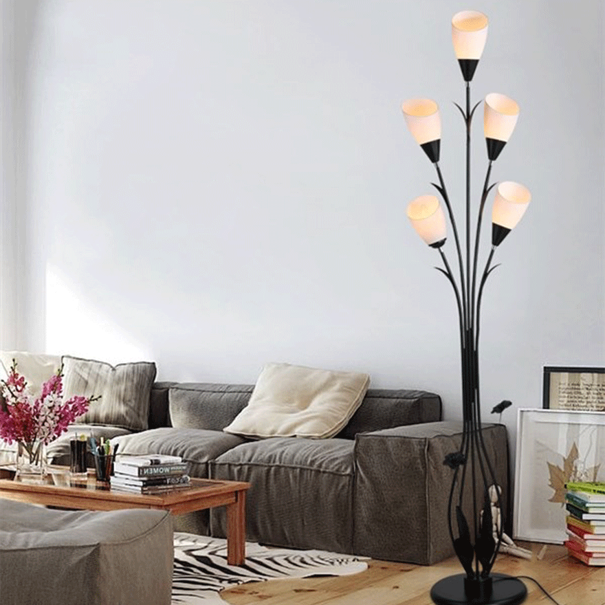 Natural Metal And Acrylic Flower Branching Living Room Floor Lamp, Black