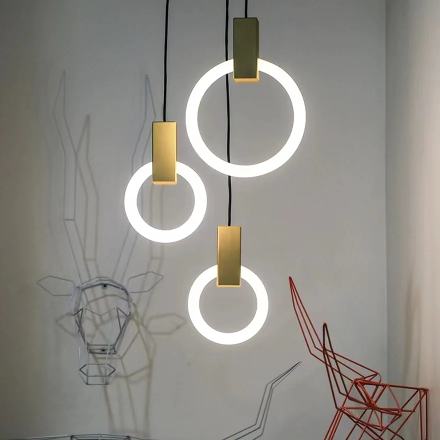 Modern Metal And Glass Annular Dinning Room Pendant Light, Gold