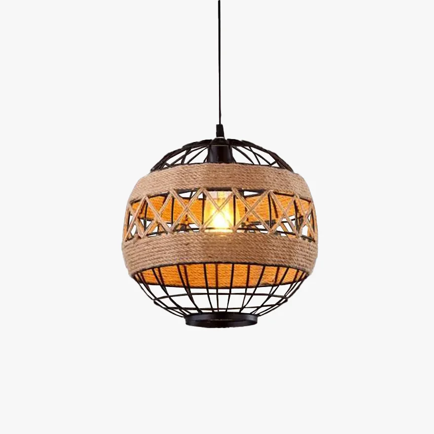 Modern Metal And Rope Lantern Dining Room Pendant Light, Black