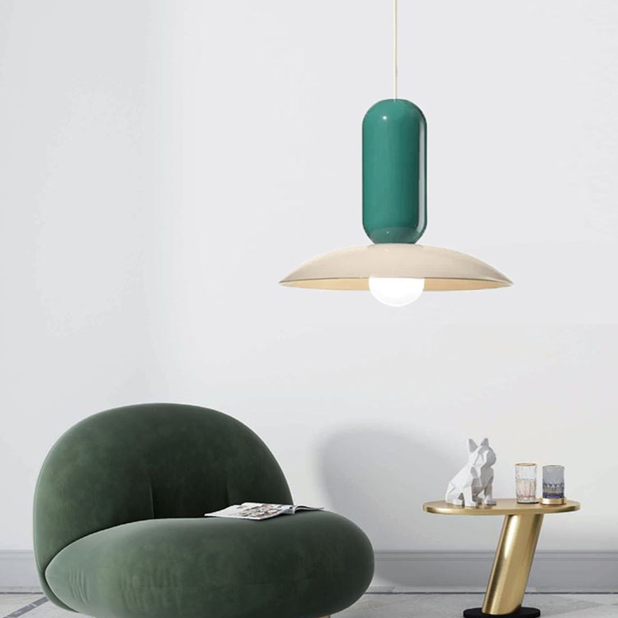 Morandi Metal Frisbee Study Room Pendant Light, Green White/Orange Green/White Orange