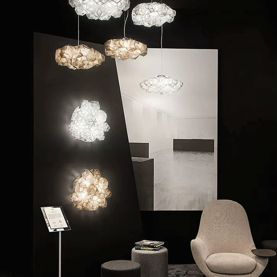 Designer Meta And Acrylic Clouds Living Room Pendant Light, White