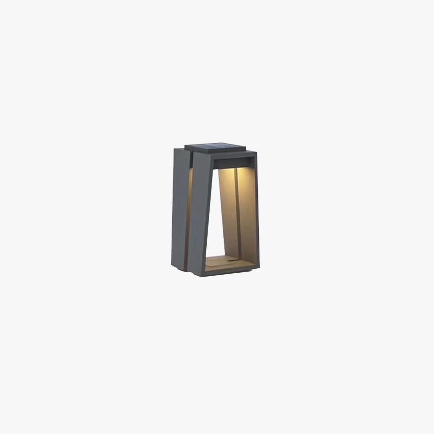 Designer Metal And Acrylic Square Garden Outdoor Pillar Light, Natural Wood