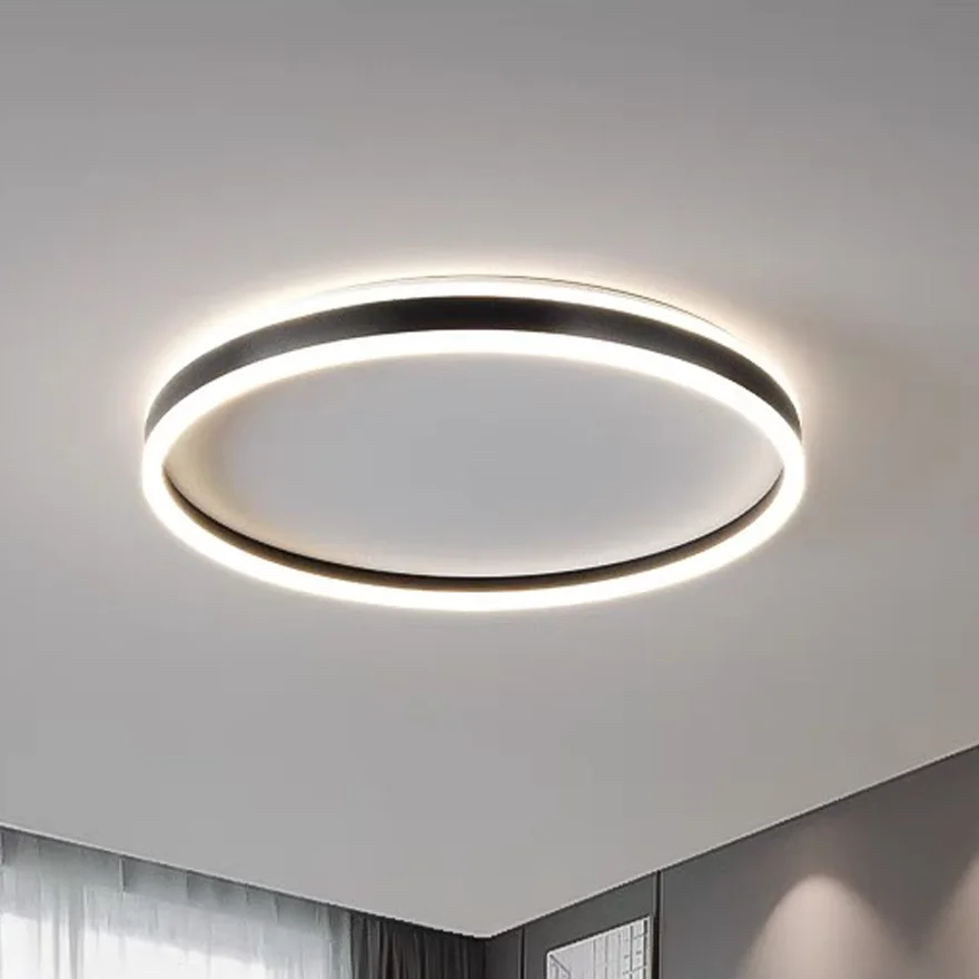 Minimalist Metal And Acrylic Annular Children's Room Ceiling Light, Black/White, Trichromatic Light