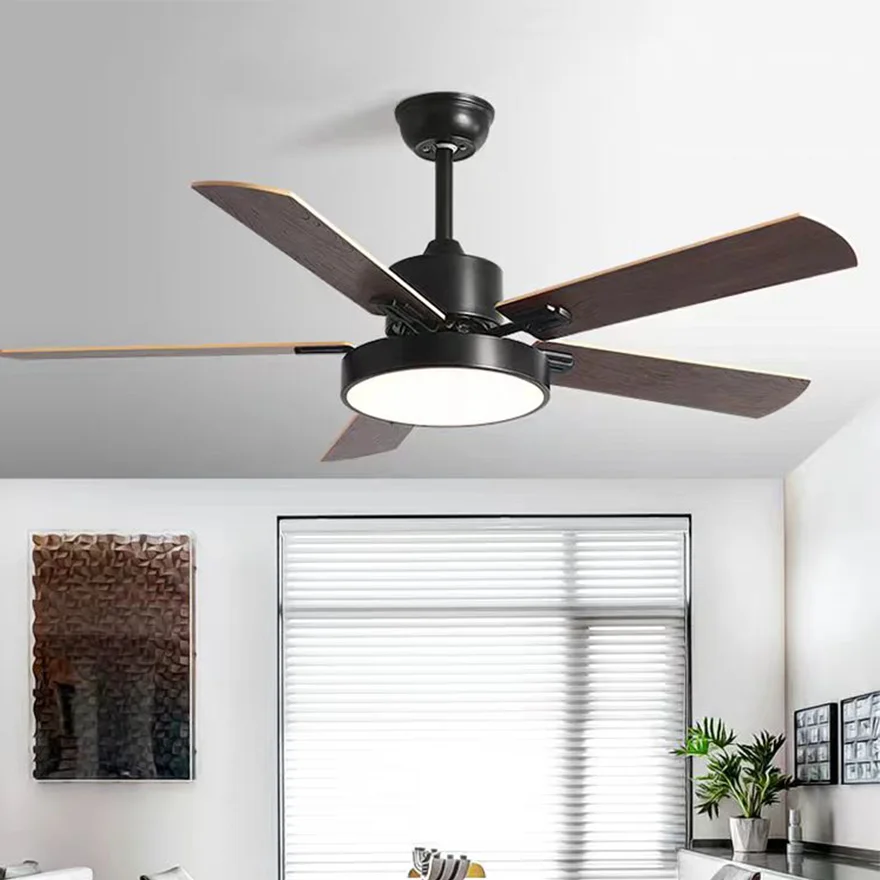 Morandi Metal And Acrylic Round Bedroom  Ceiling Fan with Light, Black/Blue/Grey/White, Trichromatic Light