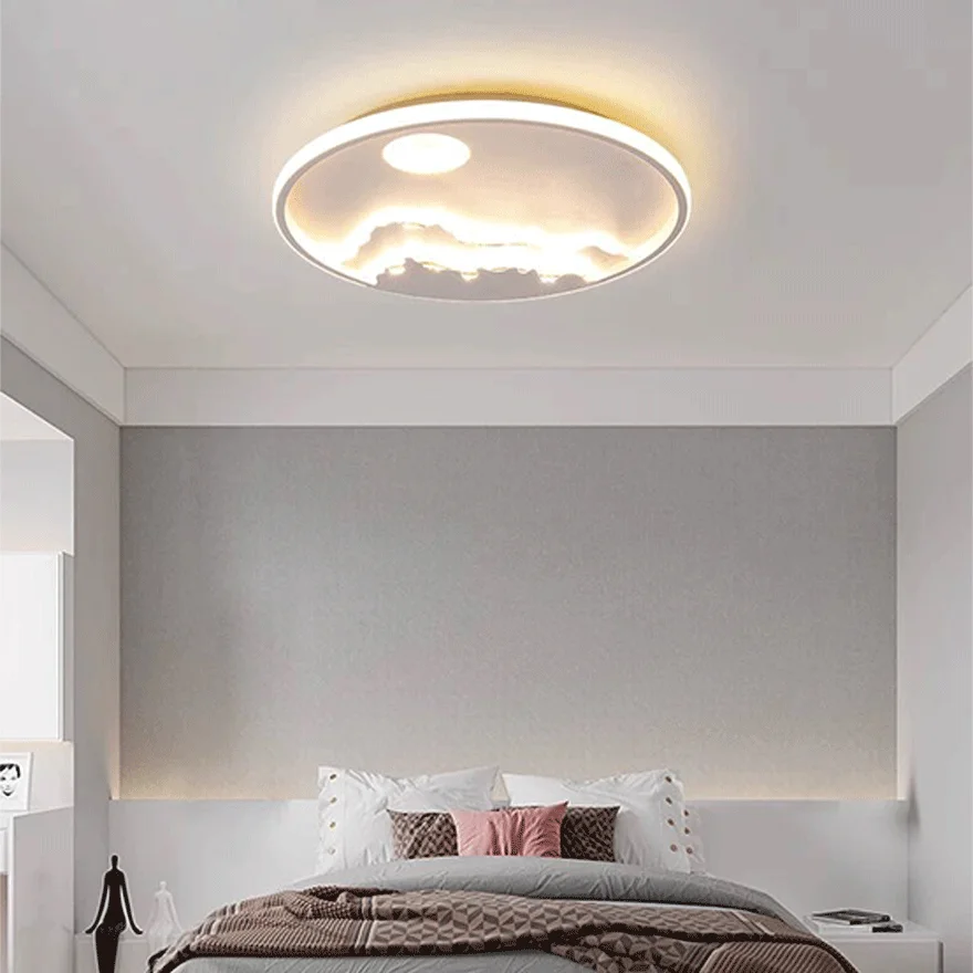 Modern Metal Round Bedroom Ceiling Light, Black/White, Trichromatic Light