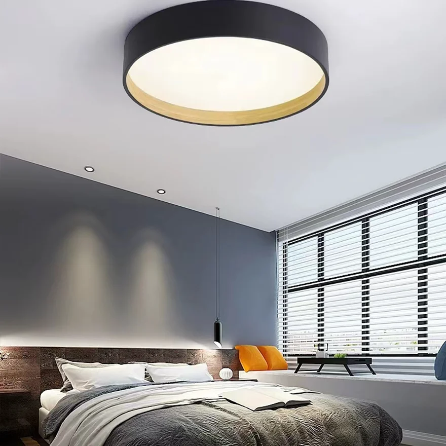 Scandinavian Metal And Acrylic Round Bedroom Ceiling Light, Black/Grey/White