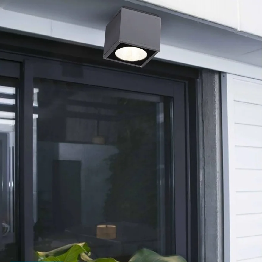 Classical Metal And Glass Rectangular Outdoor Ceiling Light, Black