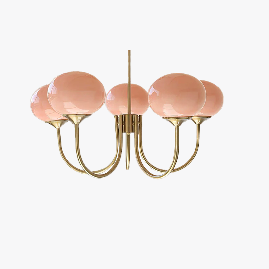 Morandi And Retro Metal And Glass Cluster Study Room Pendant Light, Beige/Pink/White