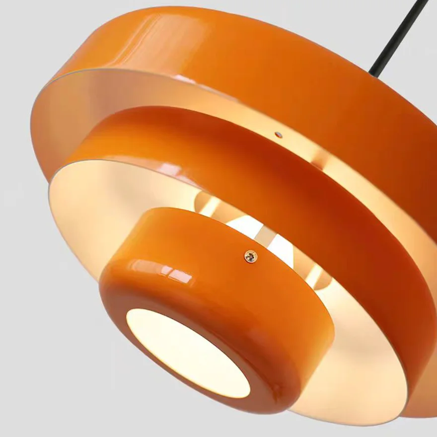 Morandi Metal Frisbee Living Room Pendant Light, Green/Orange/White, Trichromatic Light