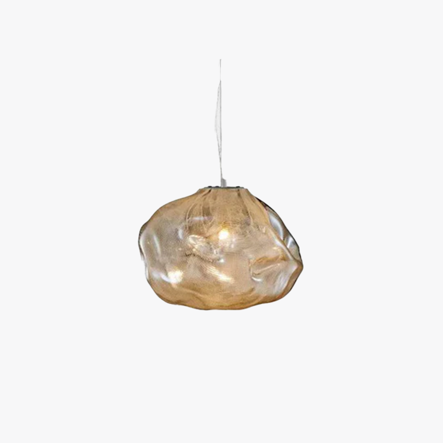 Unusual Metal And Glass Uneven Bathroom Pendant Light, Amber/Clear/Gray