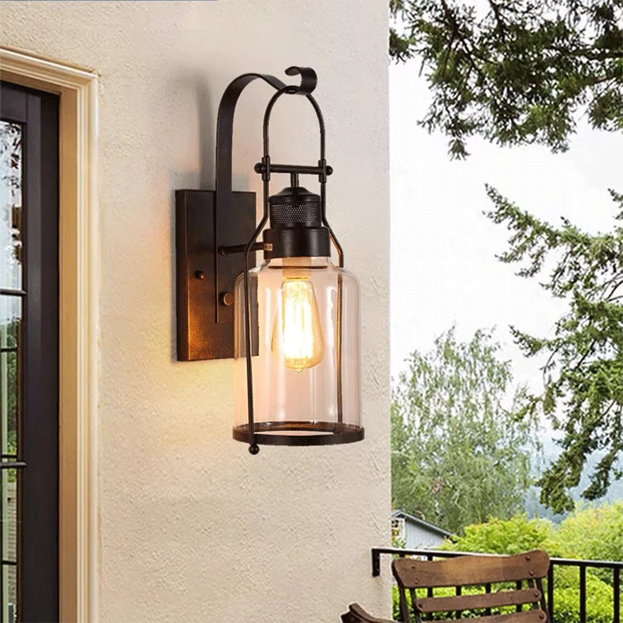 Retro Metal And Acrylic Lantern Dining Room, Wall Lamp, Black/Rusty