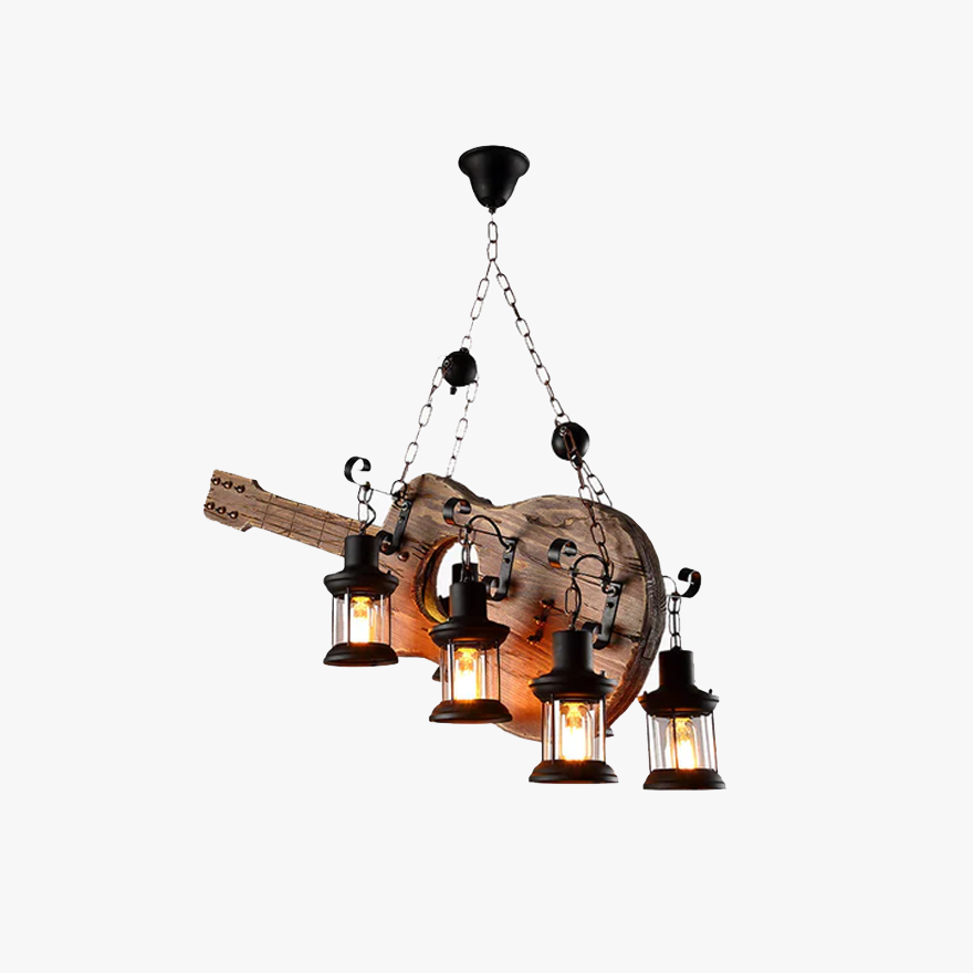 Industrial Wooden And Metal Guitar Dining Room Pendant Light, Burlywood