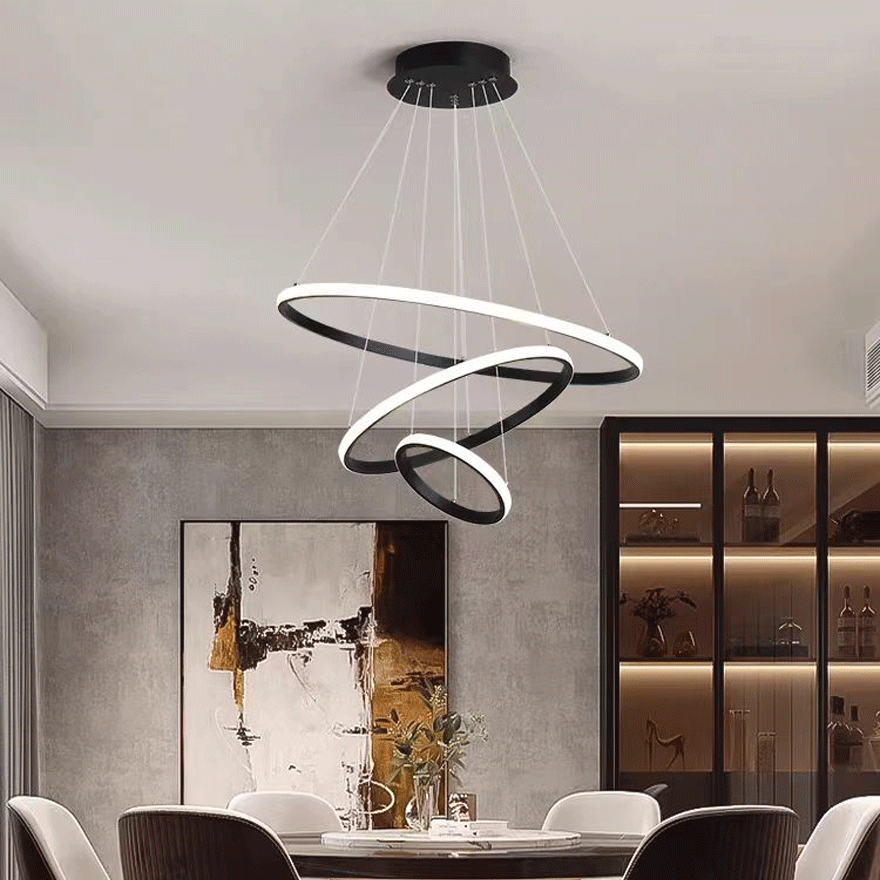 Minimalist Metal And Acrylic Ring Living Room Pendant Light, Black/Brown/Gold/White