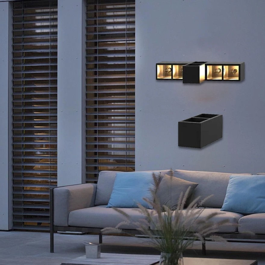 Modern  Metal And Glass Cube Outdoor Wall Lamp, Black