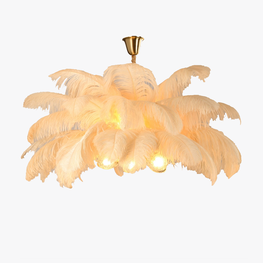 Art Deco Copper And Feather Cluster Bedroom Pendant Light, 8 Color