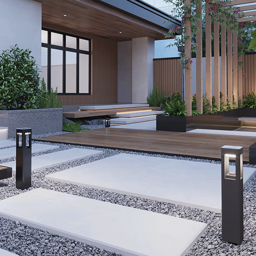 Modern Metal And Acrylic Square Garden Outdoor Pillar Light, Black