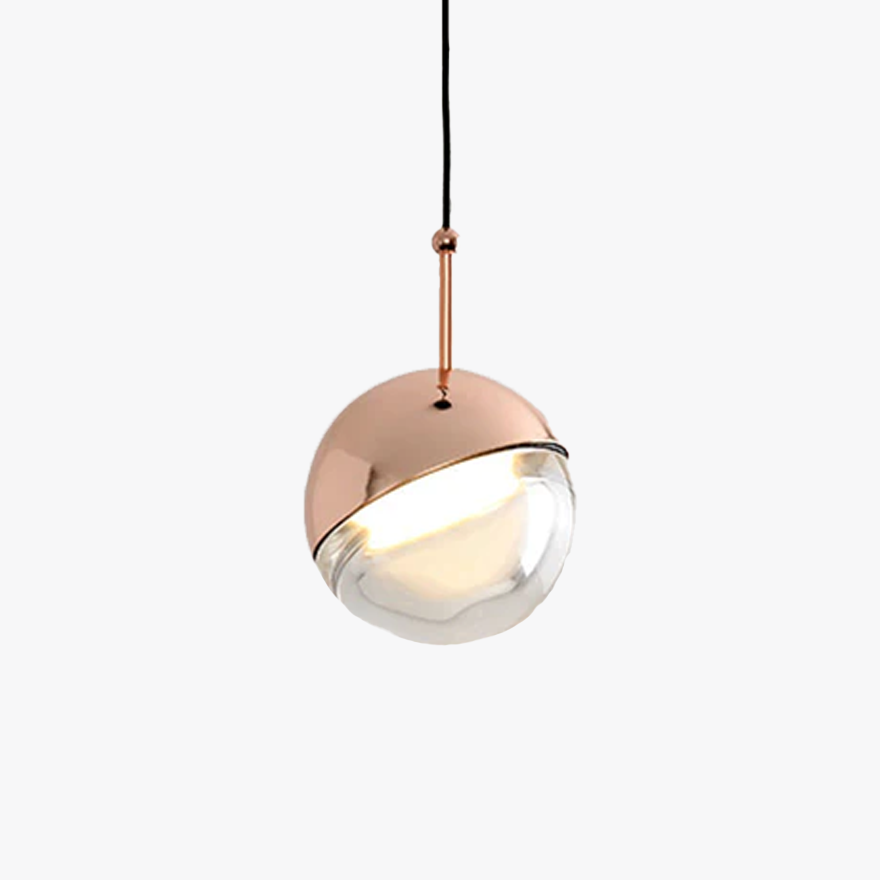 Designer Metal And Glass Globular Bedroom Pendant Light, Gold/Rose Gold