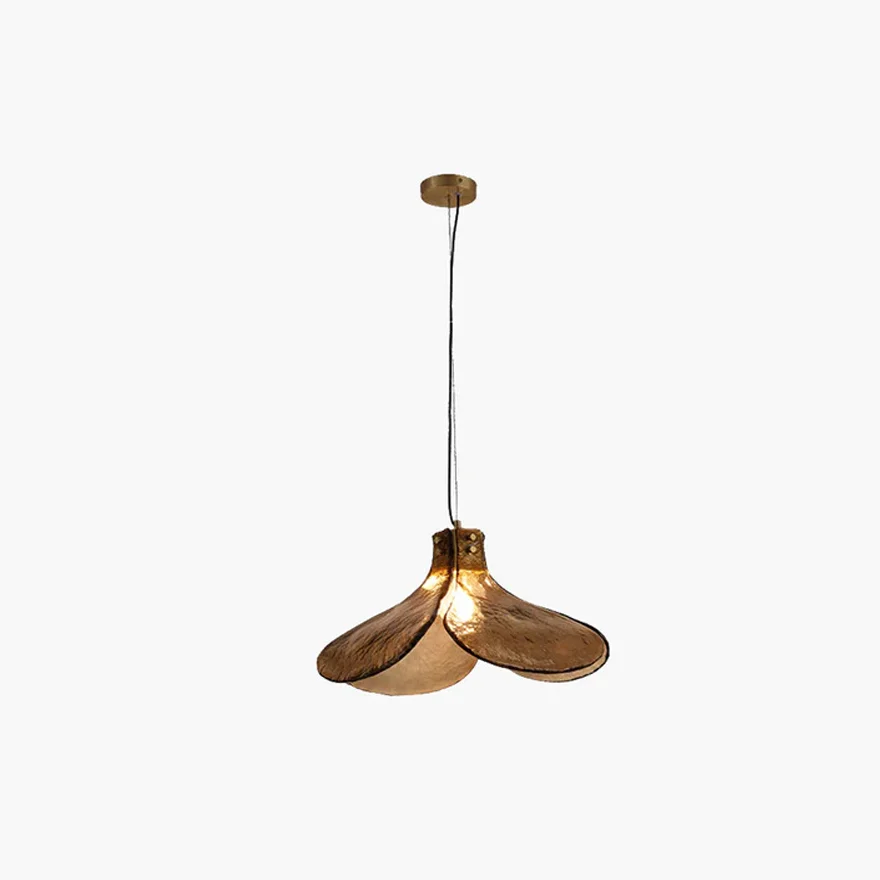 Designer Metal And Glass Petal Shaped Dining Room Pendant Light, Brown