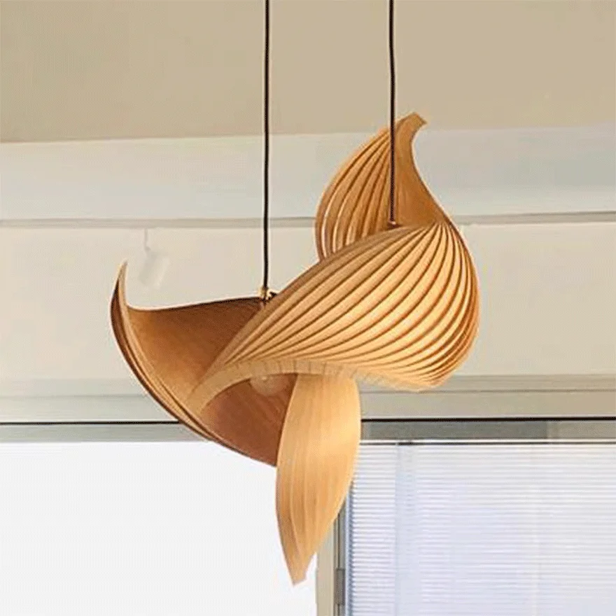 Designer Metal And Wooden Uneven Living Room Pendant Light, Natural Wood