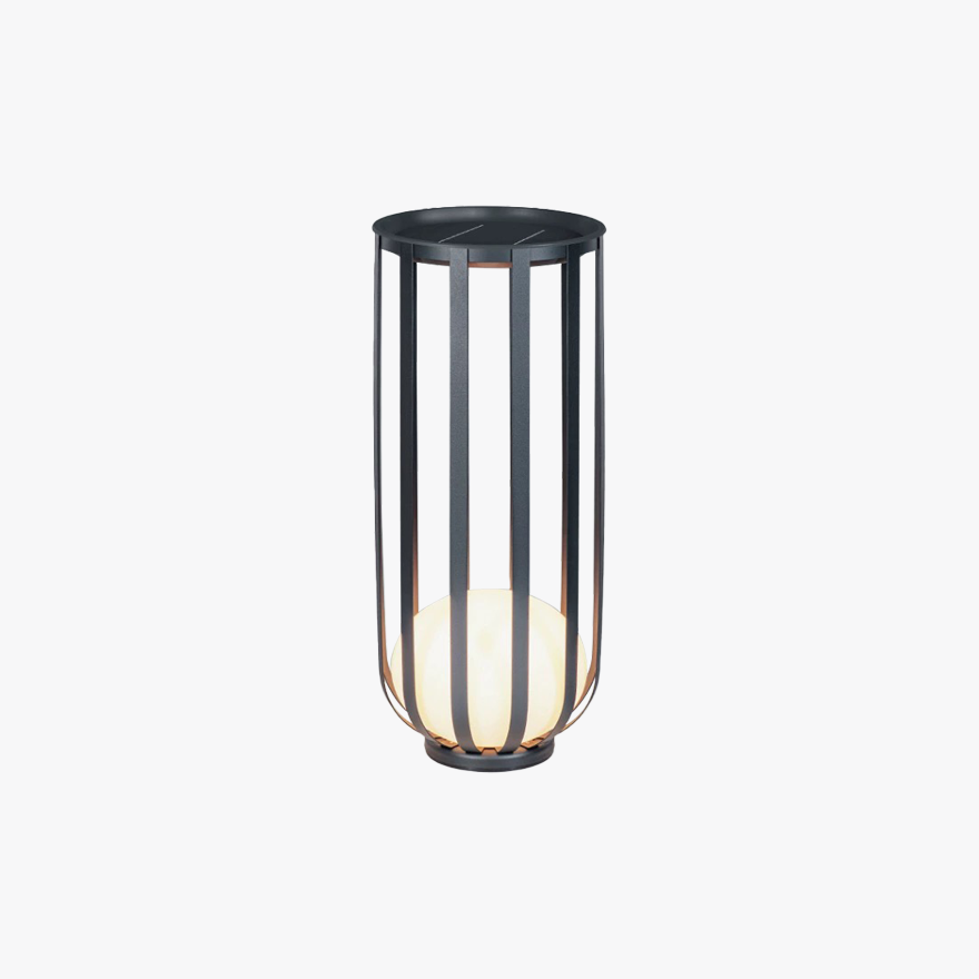 Modern Metal Lantern Outdoor Floor Lamp, Black