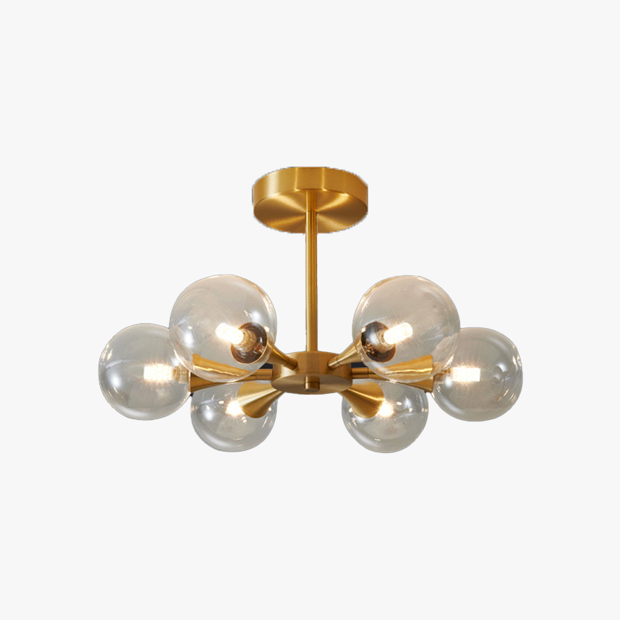 Nordic Brass And Glass Globular Study Room Ceiling Light, Clear/White