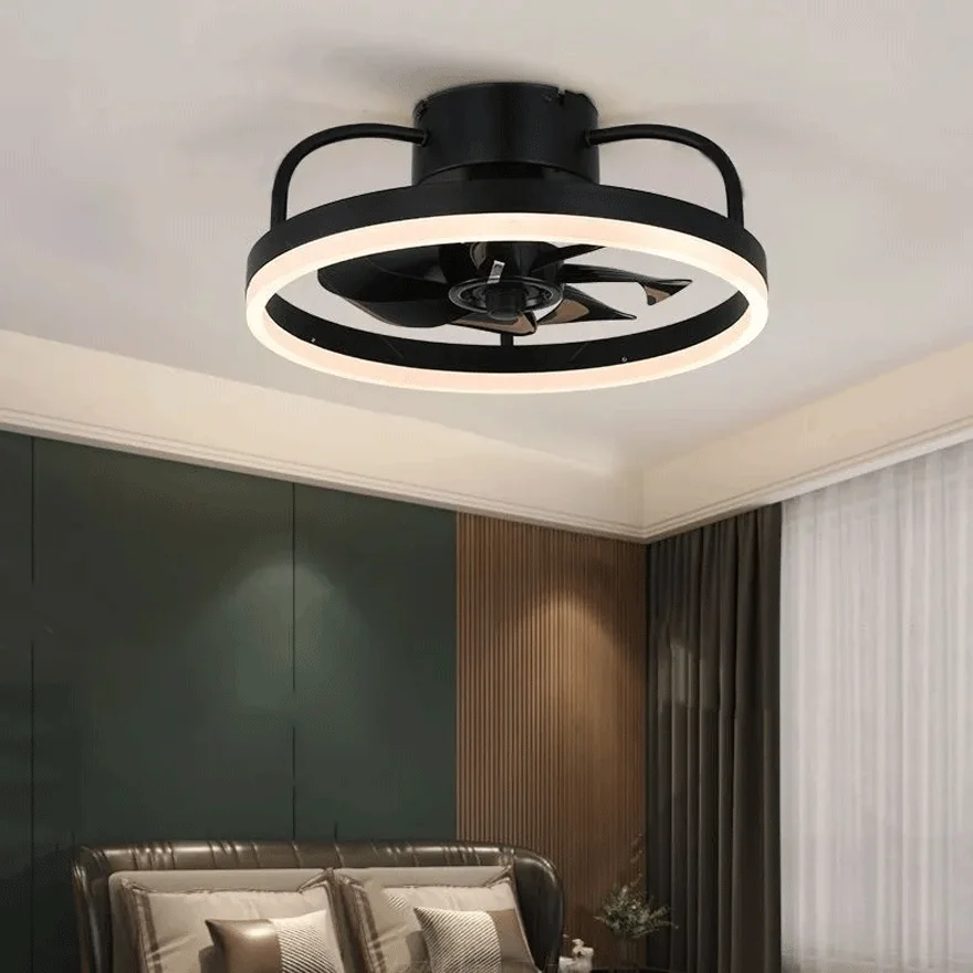 Modern Metal And Acrylic Annular Study Room Ceiling Fan, Black/Gold/White