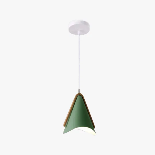 Morandi Metal And Wooden Conical Dining Room Pendant Light, Black/Green/Pink/White/Yellow