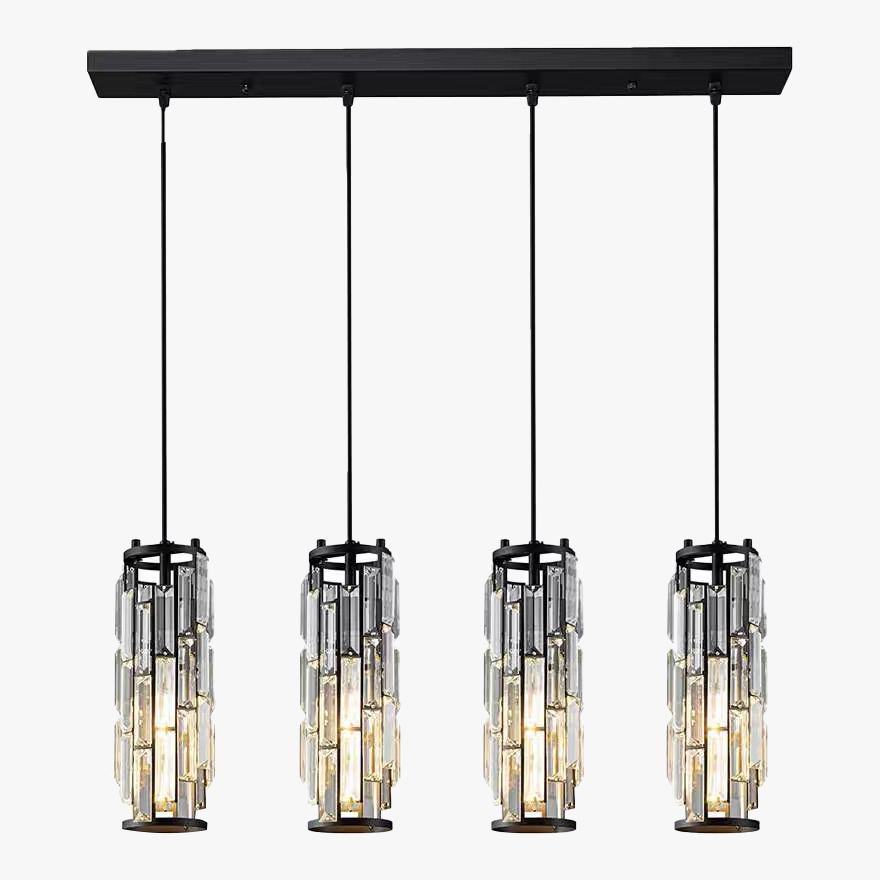 Designer Crystal Cluster Dining Room Pendant Light, Black/Gold