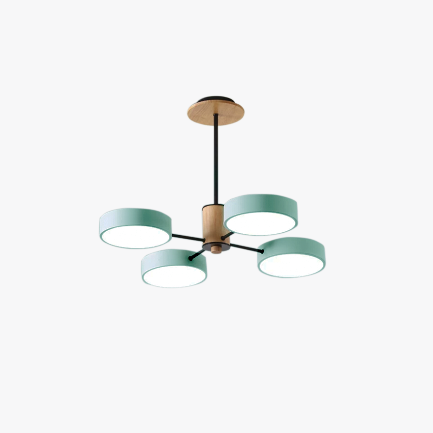 Modern Metal And Wood Round Study Room Pendant Light, Green/Grey/White