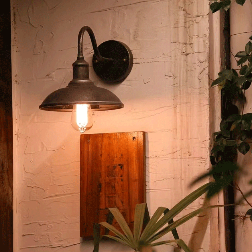 Vintage Metal Hooded Aisle Wall Lamp, Brass/Black