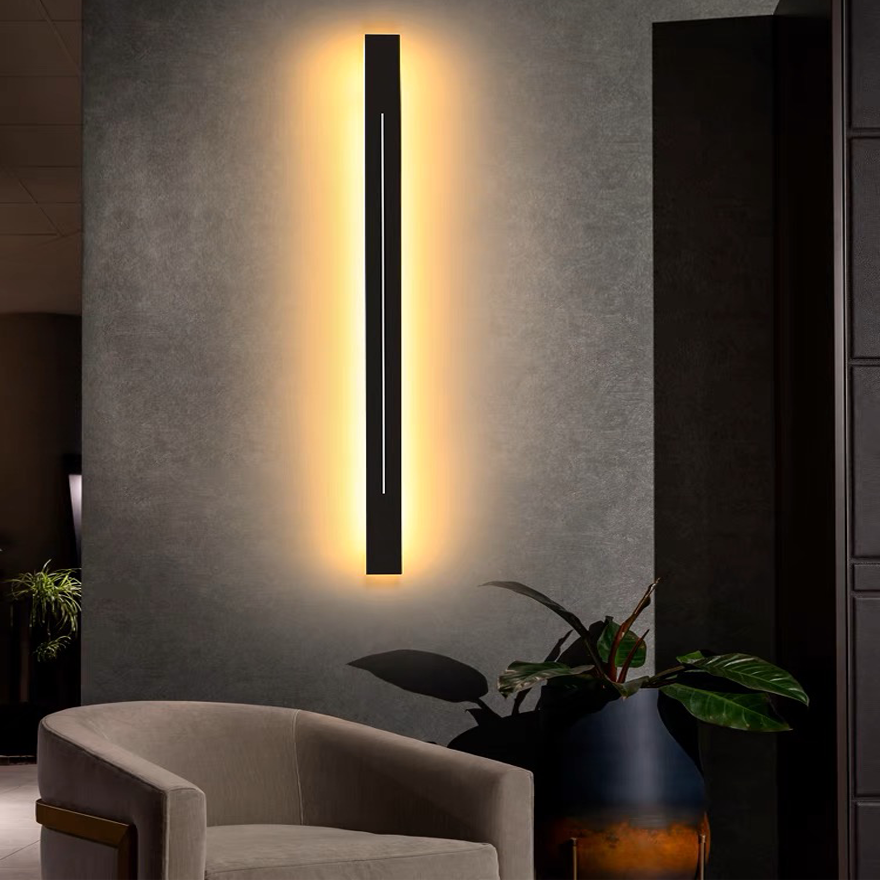 Minimalist Metal And Acrylic Rectangular Indoor Wall Lamp, Black/Gold