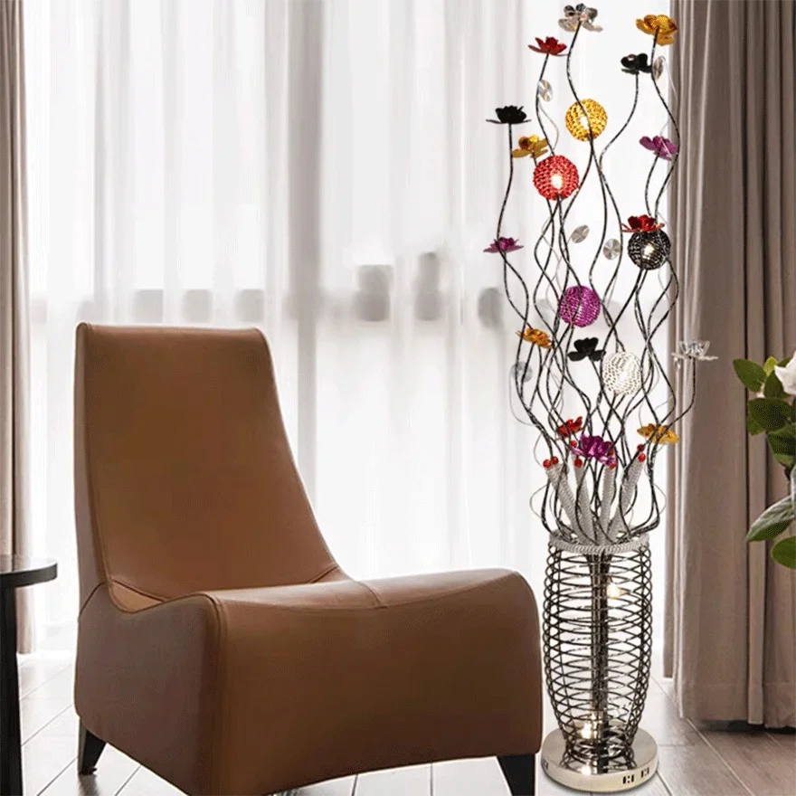 Art Deco Metal  Flower Vase Living Room Floor Lamp, Multicolor