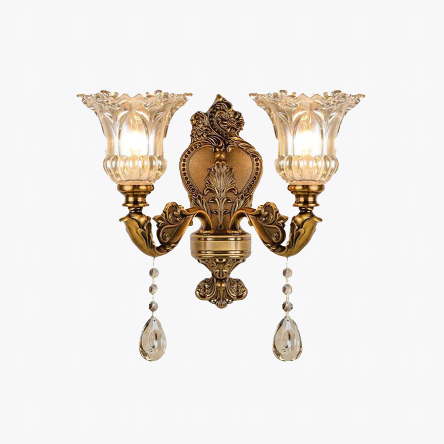 Royal Metal And Glass Floral Study Room Wall Lamp, Gold