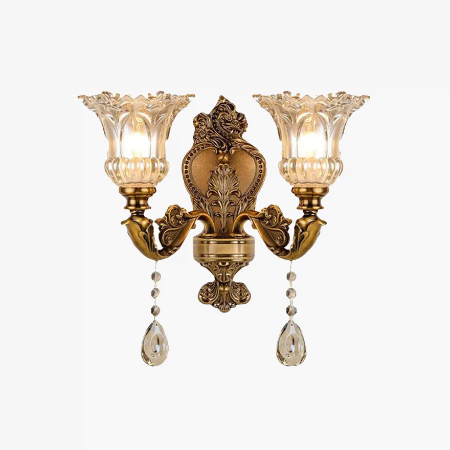 Royal Metal And Glass Floral Study Room Wall Lamp, Gold