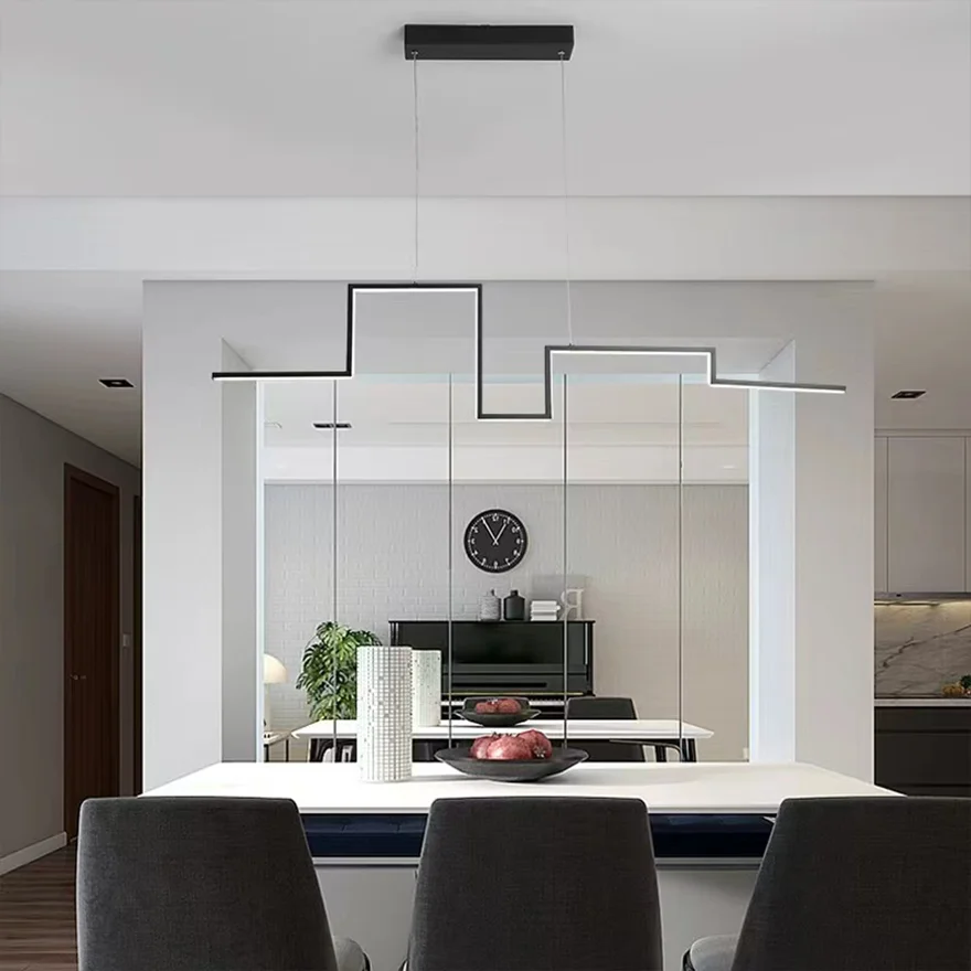 Minimalist Metal And Acrylic Linear Dining Room Chandelier Pendant Light, Black