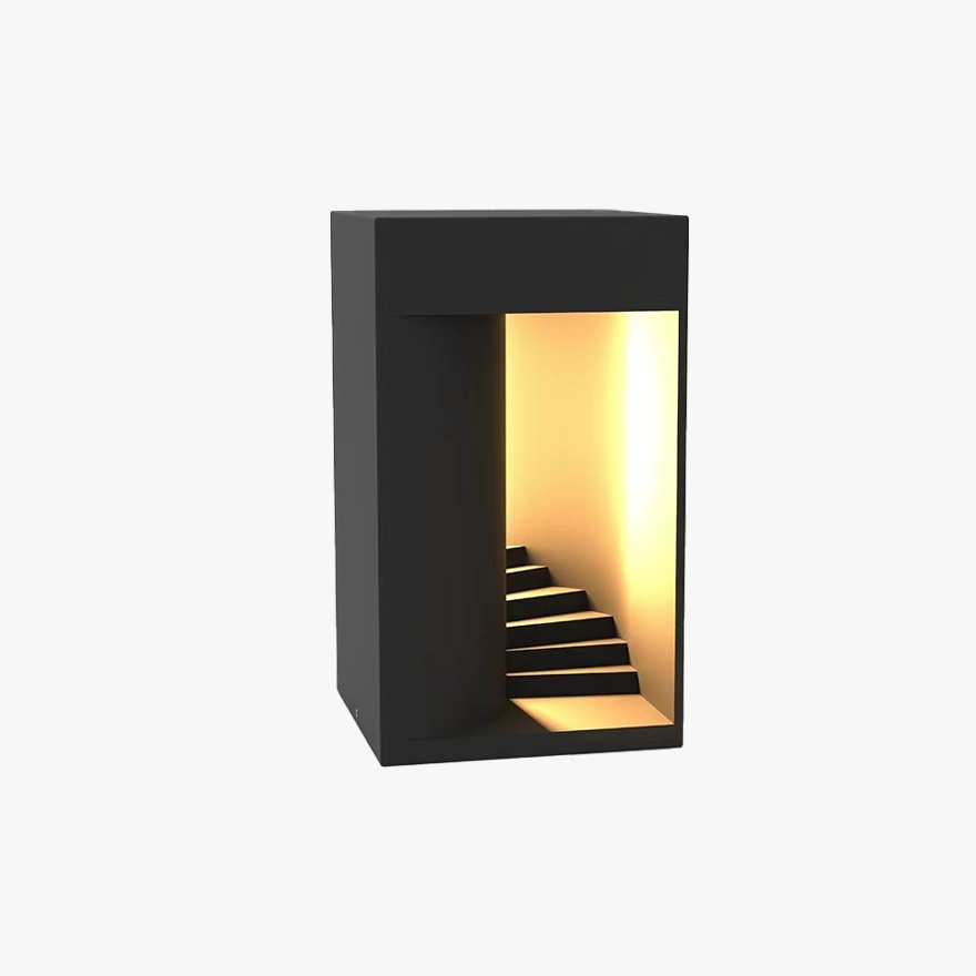 Art Deco Metal Rectangular Outdoor Table Lamp, Black | Liiffy