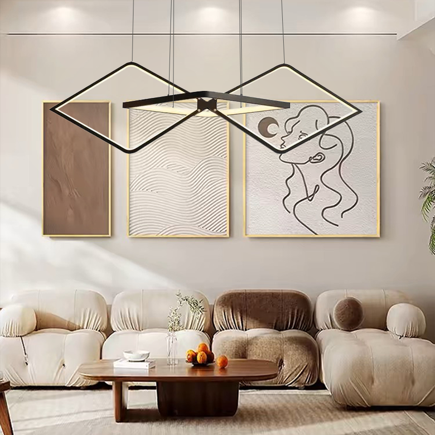 Modern Metal Geometric Dining Room Pendant Light, Black/Gold