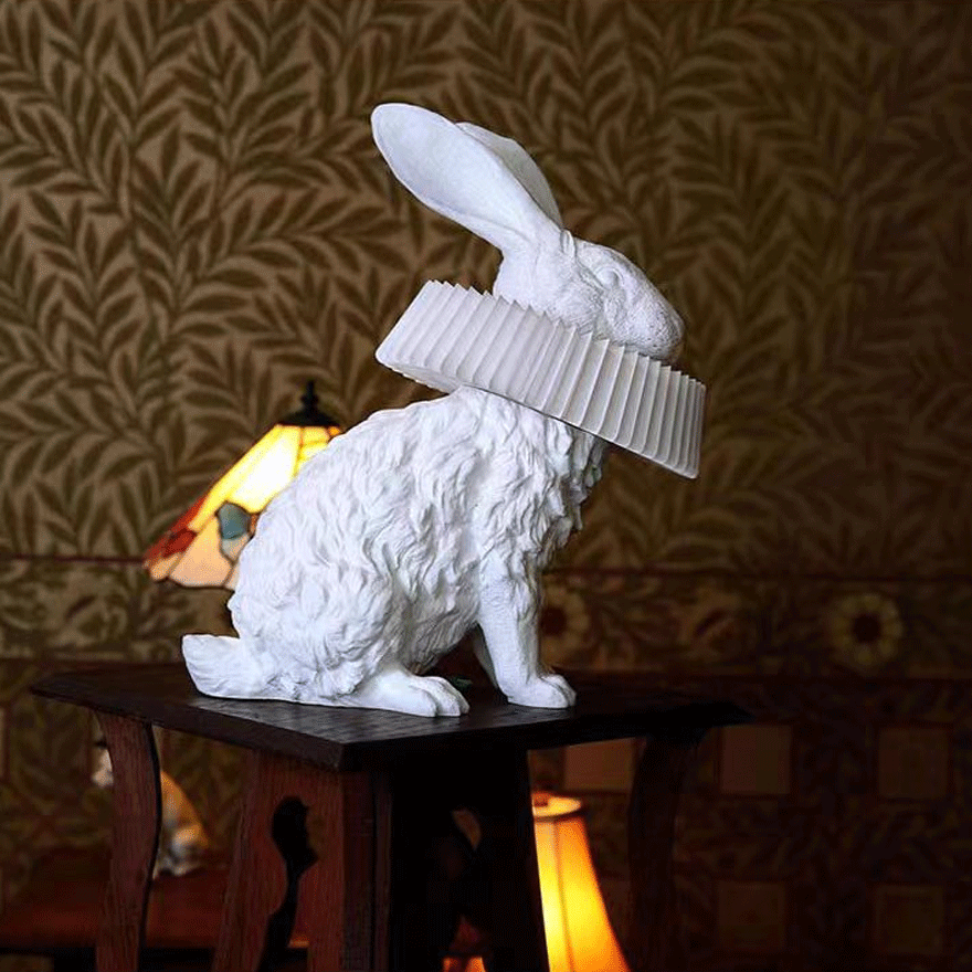 Art Deco Resin Rabbit Children's Room Table Lamp, White | Liiffy